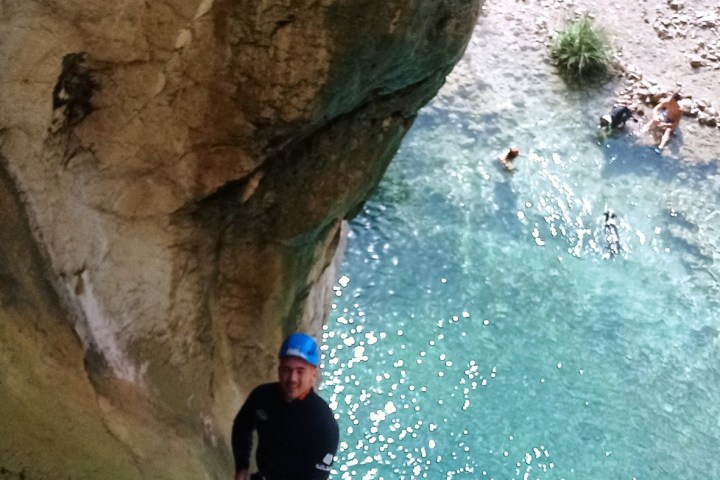a man swimming in the water