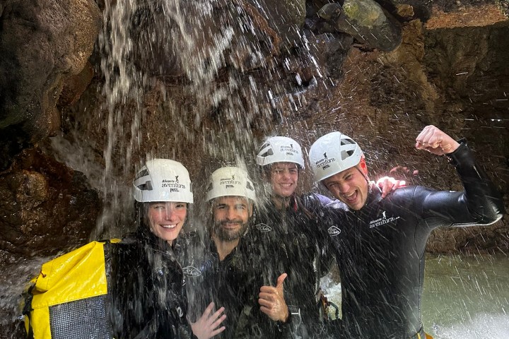 a group of people in the water