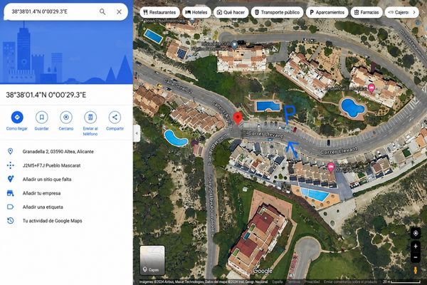 Mapa del punto de encuentro para el puenting en Mascarat junto a la zona de aparcamiento.