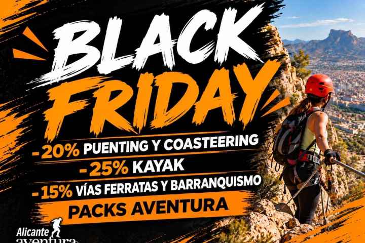 Promoción Black Friday de Alicante Aventura con descuentos en puenting, kayak, vías ferratas y packs de aventura